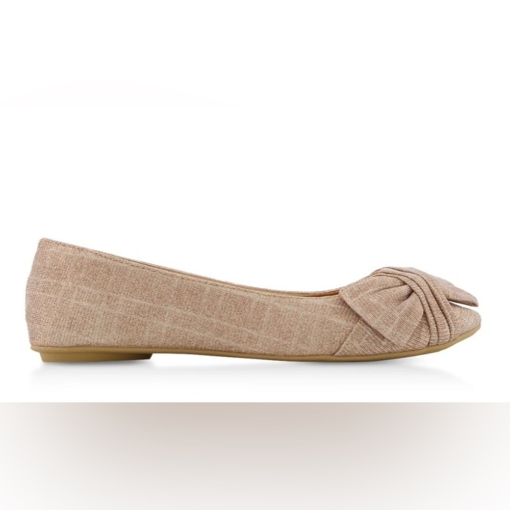 Bow Detail Round Toe Flats Rose Gold